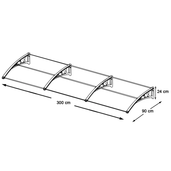 Plastic Canopy in Various Sizes and Colors - 300x90 cm - Black