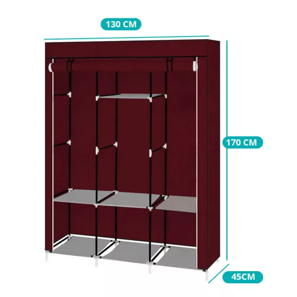 Mobile wardrobe in size 130x45x170 cm - burgundy