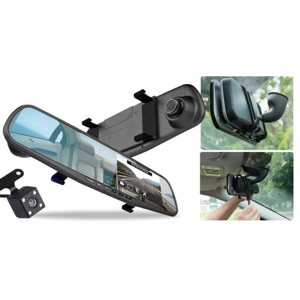 Rearview mirror event recorder camera and parking camera with Hungarian menu