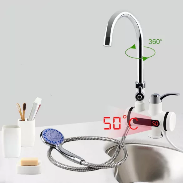 LED Display Water Heater Faucet - Wall-Mounted, Horizontal Connection, with Shower Head