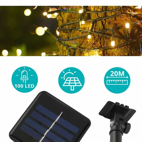 100 LED Solar Garden String Lights - 20 meters - Warm White