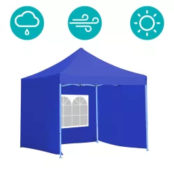   Folding Garden Pavilion in Various Types - 2.9x2.9 Meters - Blue - Pavilion + Side Wall