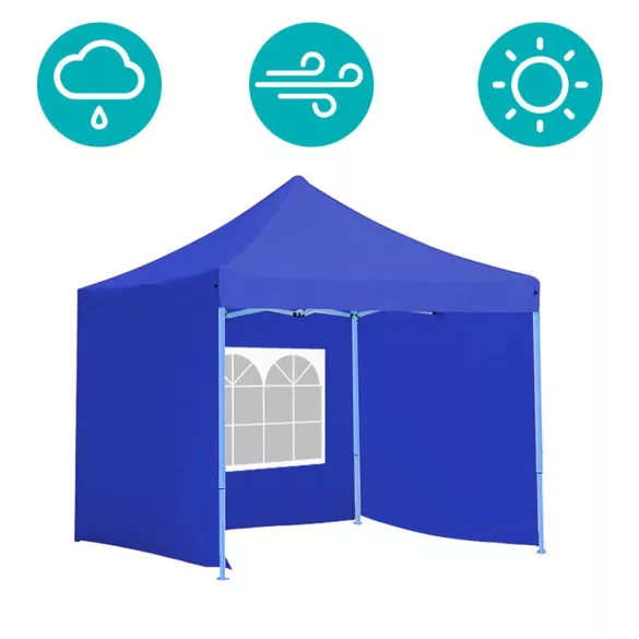 Folding Garden Pavilion in Various Types - 2.9x2.9 Meters - Blue - Pavilion + Side Wall