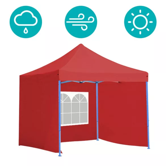 Foldable Garden Pavilion in Various Types - 2.9x2.9 Meters - Red - Pavilion + Side Wall