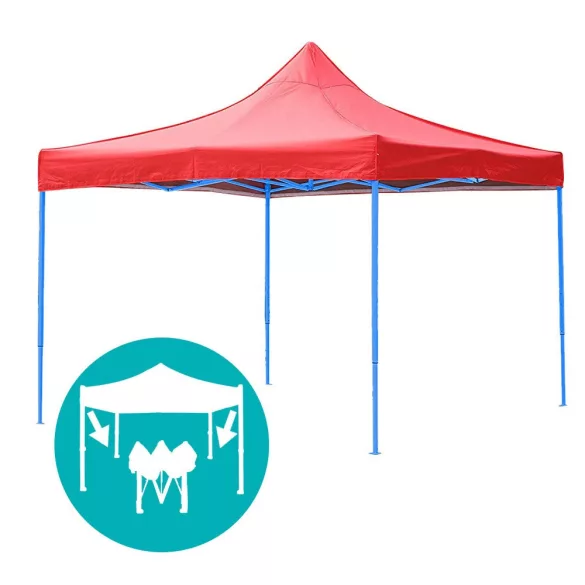 Foldable Garden Pavilion in Various Types - 2.9x2.9 Meters - Red - Pavilion + Side Wall