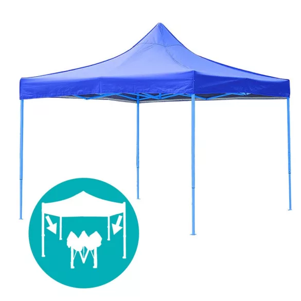 Folding Garden Pavilion in Various Types - 2.9x2.9 Meters - Blue - Pavilion + Side Wall + Carry Bag
