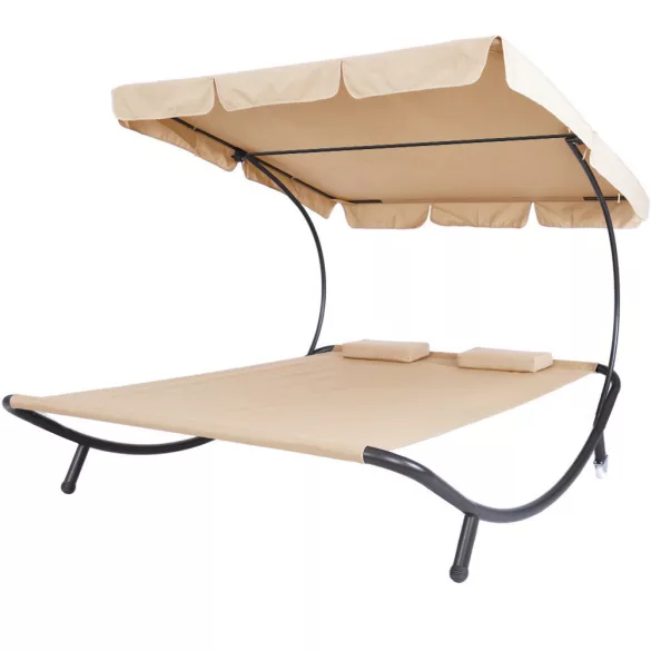 Double Sun Lounger with Canopy - Beige