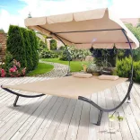 Double Sun Lounger with Canopy - Beige