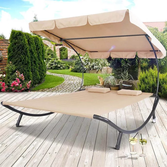 Double Sun Lounger with Canopy - Beige