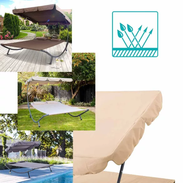 Double Sun Lounger with Canopy - Beige