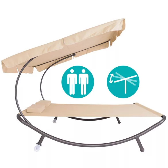 Double Sun Lounger with Canopy - Beige