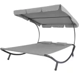 Double Sun Lounger with Canopy - Grey