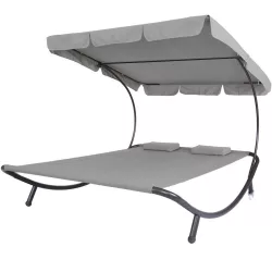 Double Sun Lounger with Canopy - Grey