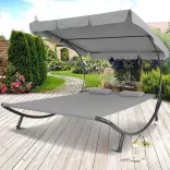 Double Sun Lounger with Canopy - Grey