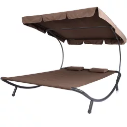 Double Sun Lounger with Canopy - Dark Brown