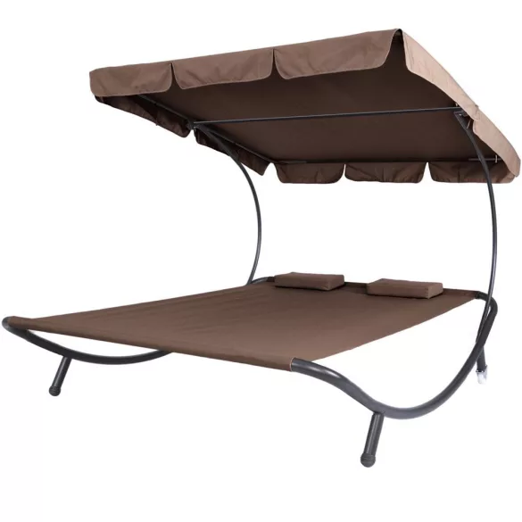 Double Sun Lounger with Canopy - Dark Brown