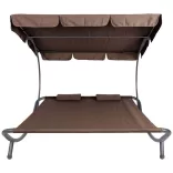 Double Sun Lounger with Canopy - Dark Brown
