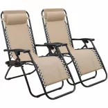 Zero Gravity Garden Chair with Free Cup Holder, 2 Beige