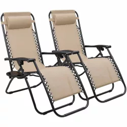 Zero Gravity Garden Chair with Free Cup Holder, 2 Beige