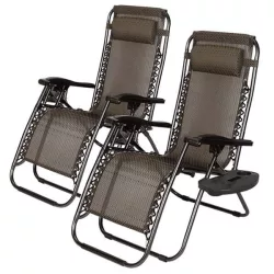   Zero Gravity Garden Chair with Free Cup Holder, Set of 2 - Brown