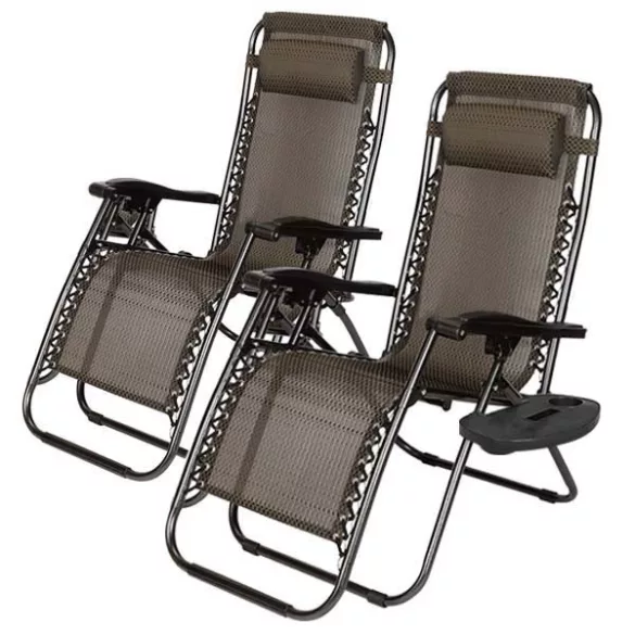 Zero Gravity Garden Chair with Free Cup Holder, Set of 2 - Brown