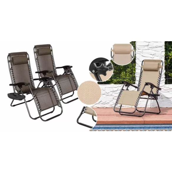 Zero Gravity Garden Chair with Free Cup Holder, Set of 2 - Brown
