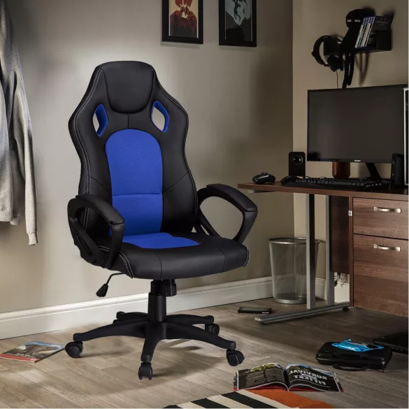 Gamer chair in multiple colors - basic-colored backrest, blue