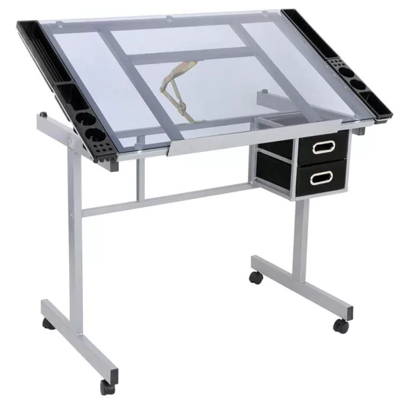 Adjustable Drafting Table with Glass Top