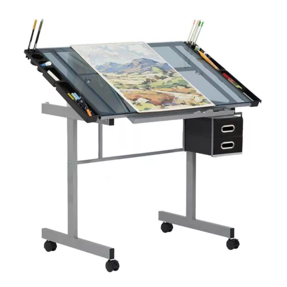 Adjustable Drafting Table with Glass Top