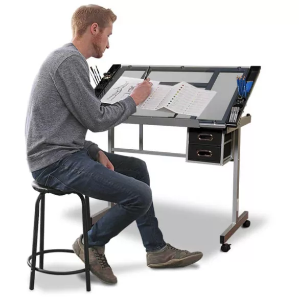 Adjustable Drafting Table with Glass Top