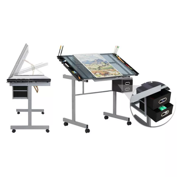 Adjustable Drafting Table with Glass Top