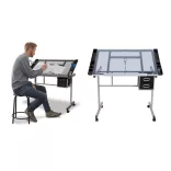 Adjustable Drafting Table with Glass Top