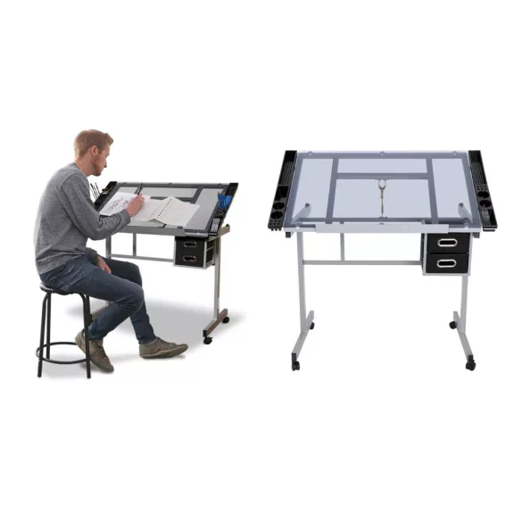 Adjustable Drafting Table with Glass Top