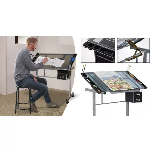 Adjustable Drafting Table with Glass Top