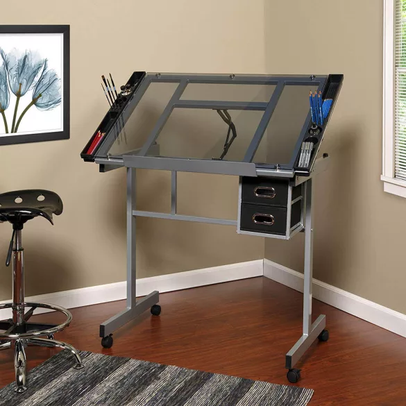 Adjustable Drafting Table with Glass Top