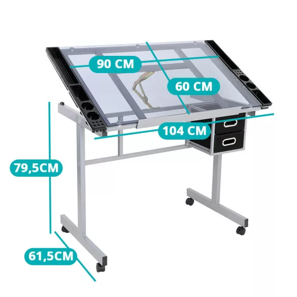 Adjustable Drafting Table with Glass Top
