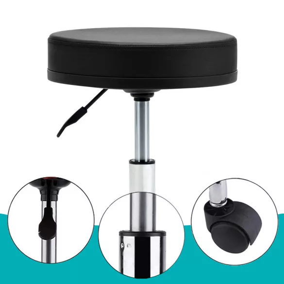 Rolling Cosmetic Chair with Adjustable Height - Black