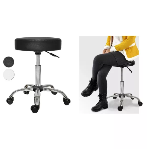 Rolling Cosmetic Chair with Adjustable Height - Black
