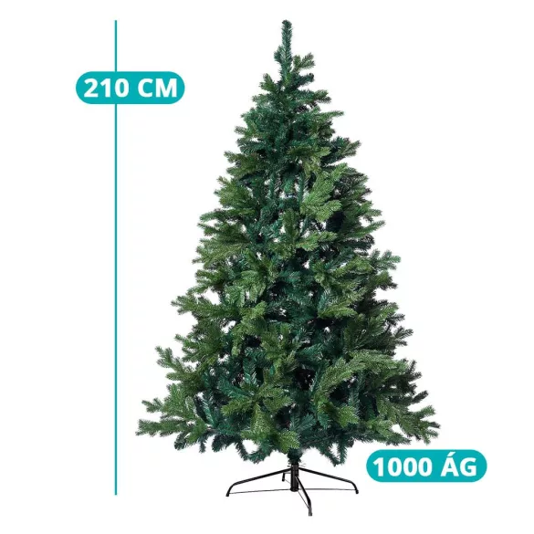 3D Artificial Christmas Tree with Metal Base, Multiple Sizes - 210 cm