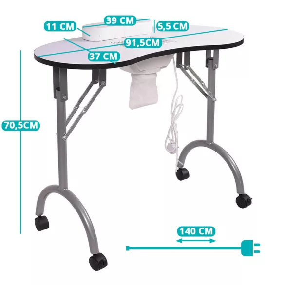Portable manicure table with gift bag, 2 types - with fan