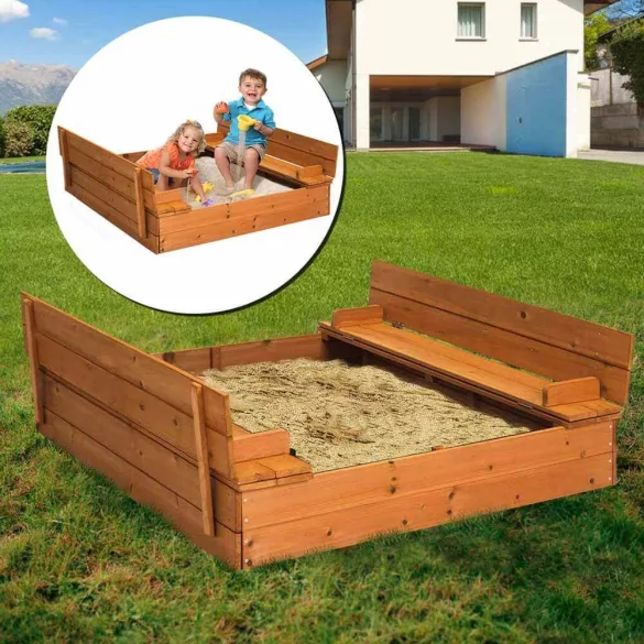 Wooden Sandbox with Convertible Roof