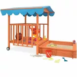 Wooden Playhouse with Sandbox and Canopy