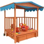 Wooden Playhouse with Sandbox and Canopy
