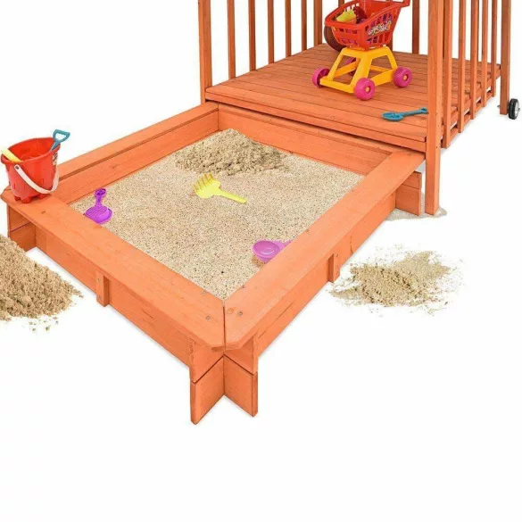 Wooden Playhouse with Sandbox and Canopy