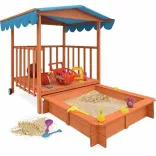 Wooden Playhouse with Sandbox and Canopy