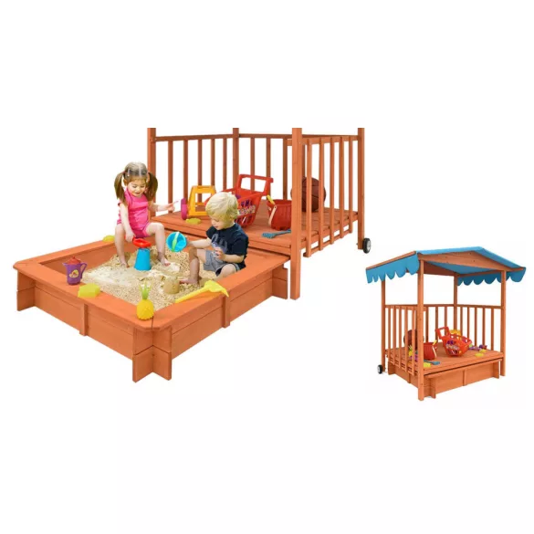 Wooden Playhouse with Sandbox and Canopy