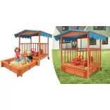 Wooden Playhouse with Sandbox and Canopy