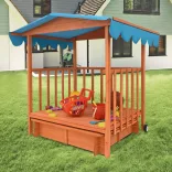 Wooden Playhouse with Sandbox and Canopy