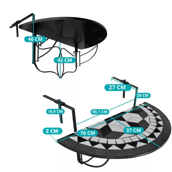 Folding Balcony Table in 2 Colors - Black