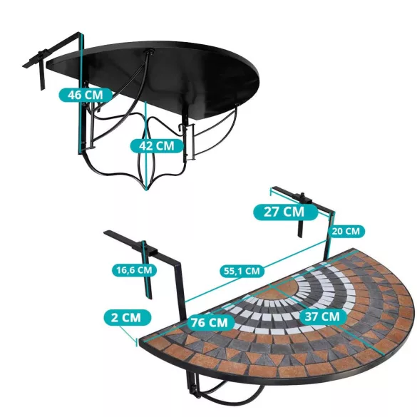 Folding Balcony Table in 2 Colors - Brown